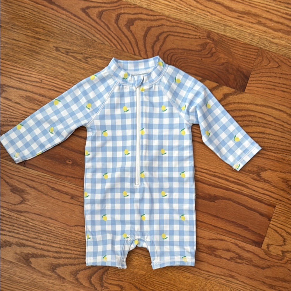 Janie and Jack Baby Lemon Gingham Rash Guard Swimsuit